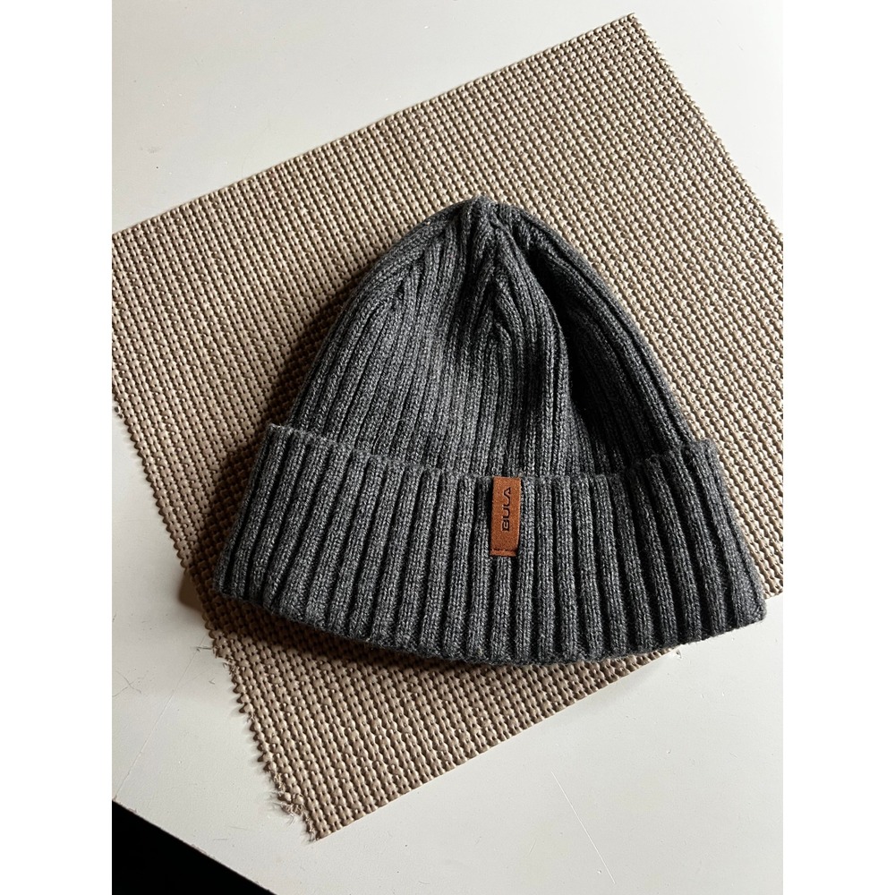 Bula Mens Gray Ribbed Cuffed Beanie Hat One Size Charcoal Knit Winter Cap
